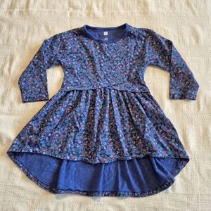Tea Collection girls size 3 high low blue floral long sleeve dress VGUC